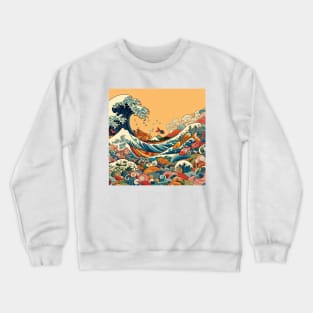 The Sea Wave and Colorfull Fish in Japanese Crewneck Sweatshirt